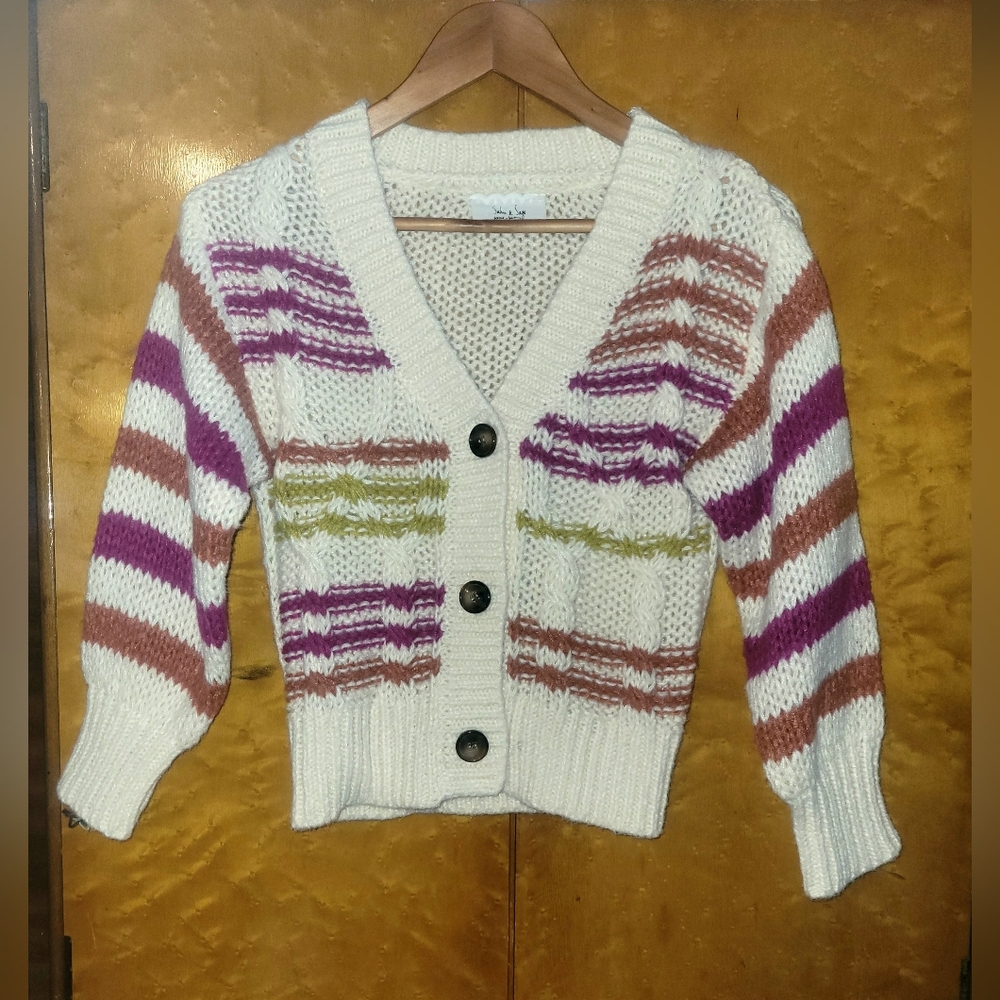 Sadie & Sage Cream Multicolor Striped Cardigan